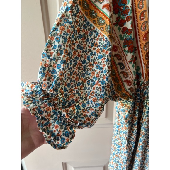 Boho Mixed Print Asymmetrical Hem Back Tie Dress Umgee Boutique NWT S #994 - Picture 11 of 13